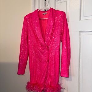 Pink Sequin Blazer Dress “Barbie Inpsired Feathers